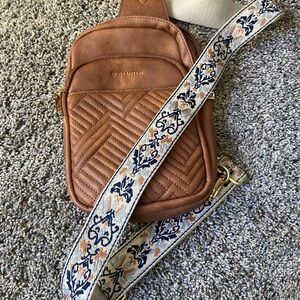 Brown Quilted Crossbody Bag with Embroidered Strap